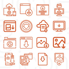 16 pack of download  lineal web icons set