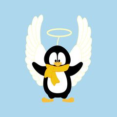 Penguin in christmas angel costume vector illustration