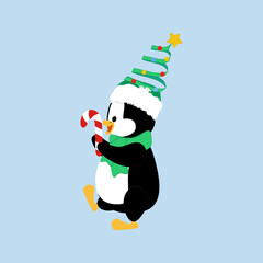 Penguin in christmas tree costume vector illustration