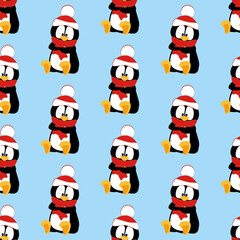 Penguin in christmas party costume seamless pattern