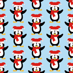 Penguin in christmas party costume seamless pattern