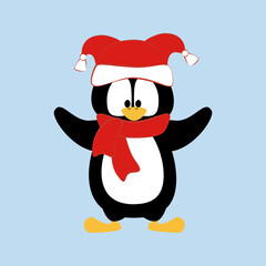 Penguin in christmas party costume vector illustration