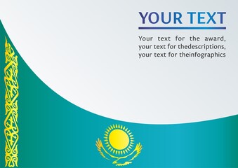 Flag of Kazakhstan, Republic of Kazakhstan. Template for the award, an official document with the flag and symbol of Republic of Kazakhstan