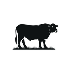 black angus cattle standing on grass vector - obrazy, fototapety, plakaty