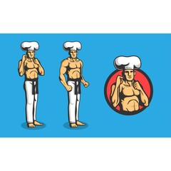 Boxing Male Chef. mix martial art black belt chef.  Vector Illustration