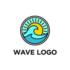 Ocean Wave And Sun Line Art Logo