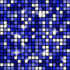 Blue seamless mosaic shimmer background. Sparkle glitter backdrop. Disco ball texture wallpaper.
