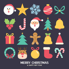 Flat color christmas icons pattern element vector background