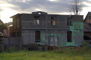 Fototapeta na wymiar cinema decoration of a two-story abandoned house