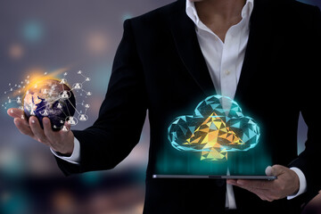 clouds computing concept, world connection, data storage