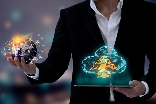 clouds computing concept, world connection, data storage