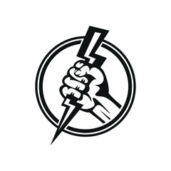 hand holding thunder icon logo