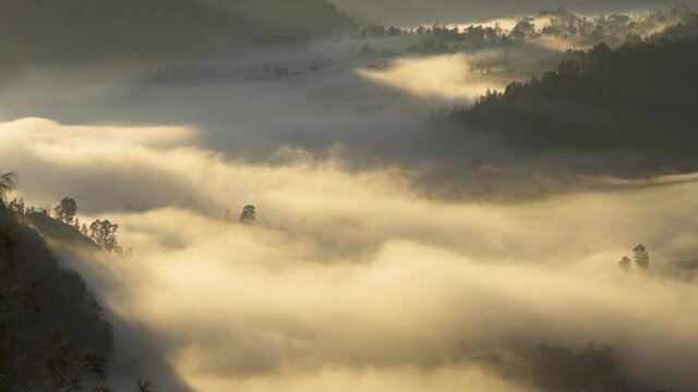 Beautiful Pinggan village covered misty at sunrise
