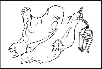 Funny ghost drawing. Halloween illustration. Coloring template with spook.