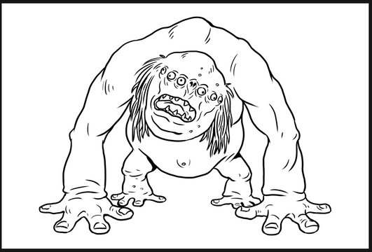 recommend clip art: Fantasy monster drawing. Mutant troll coloring template.
                    