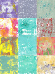 Various color graphics background. Acrylic paste on watercolor paper.