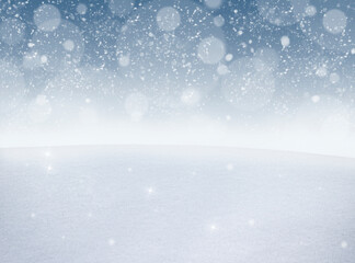 Winter christmas background, white snow surface texture and falling snowflakes with copy space