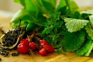 herbal tea, healthy with mint and rosehip