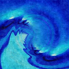 surreal twin dragon abstract art in shaders of blue