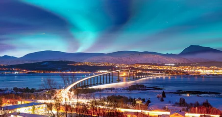 Fotobehang Northern lights (aurora borealis) over Tromso, Norway © muratart