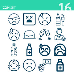 Simple set of 16 icons related to lonely