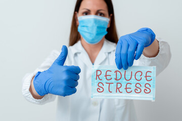 Word writing text Reduce Stress. Business photo showcasing to lessen the state of mental or...