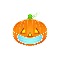 Jack lantern with medical mask on face