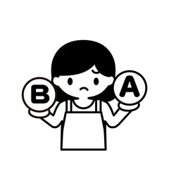 AとB　二つを比較している主婦のイラスト