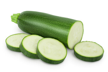 Fresh sliced zucchini isolated on white background with clipping path and full depth of field