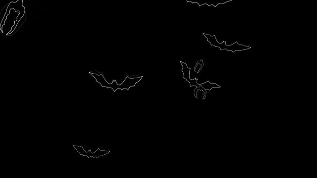 Flock of bats crossing the screen on a white background alpha channel 