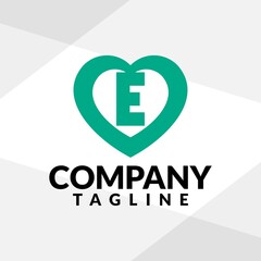 heart shape logo with a letter E logo