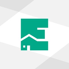 letter E with a house shape for real estate logo