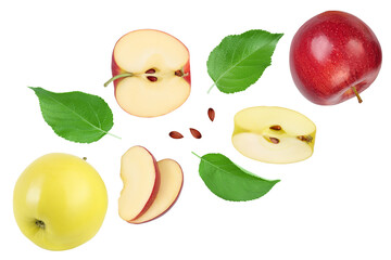 yellow apple half isolated on white background with clipping path and full depth of field. Top view. Flat lay.