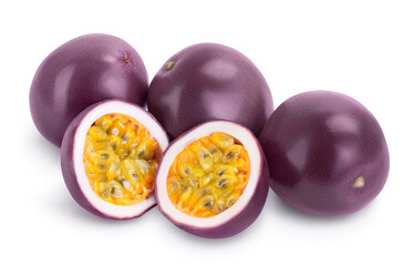passion fruits and half isolated on white background. maracuya with clipping path and full depth of field
