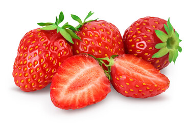 Strawberry and half isolated on white background. Fresh berry with clipping path and full depth of field