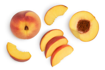 ripe peach isolated on white background with clipping path. Top view. Flat lay pattern