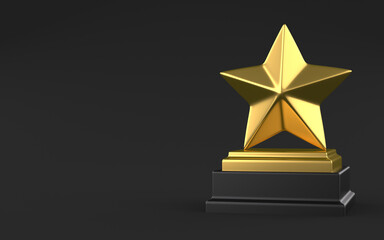 Gold star trophy isolated on black. 3d illustration 3D render