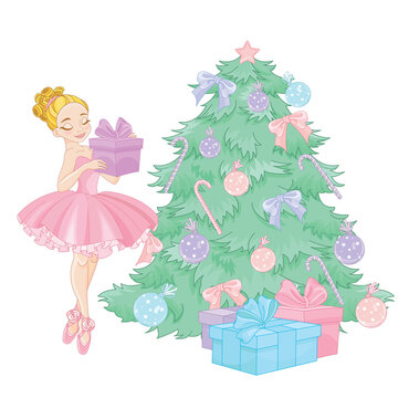 Cute Princess  and Christmas tree