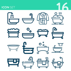 Simple set of 16 icons related to maine