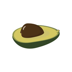 Ripe half avocado. A tropical fruit for a healthy diet. Isolated element on a white background. Vector.

