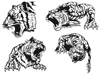 Silhouette angry tiger roaring head vector