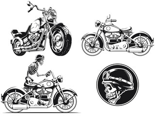 Silhouette rider biker motorcycle engraving vector