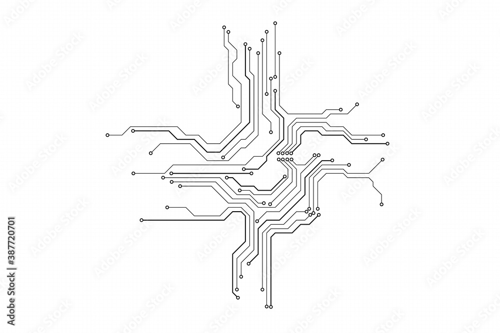 Fototapete Circuit Board Technology Electronic Scheme Pattern Abstract Background. PCB Trace Black And White Engineering Data Communication Concept Vector.