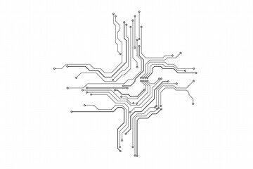 Circuit Board Technology Electronic Scheme Pattern Abstract Background. PCB Trace Black And White Engineering Data Communication Concept Vector.