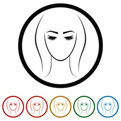 Woman face ring icon, color set
