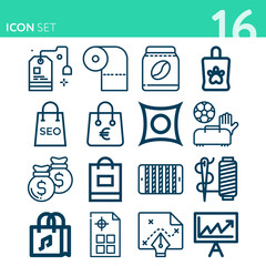Simple set of 16 icons related to material