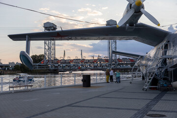 old two-tier bridge on the Pregolya river in Kaliningrad