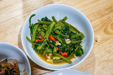 Asian thai food, Stir Fried Swamp Cabbage.