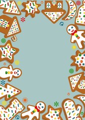 Fototapeta na wymiar Figured cookies with sugar icing. Festive background.