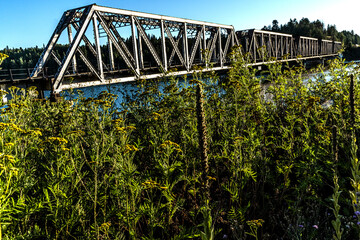 Albeni Falls Railroad Bridge. The bridge is a five span Pratt Through Truss type resting on concrete piers in the Pend Oreille River/Albeni Reservoir. Construction on the dam began in 1951. 